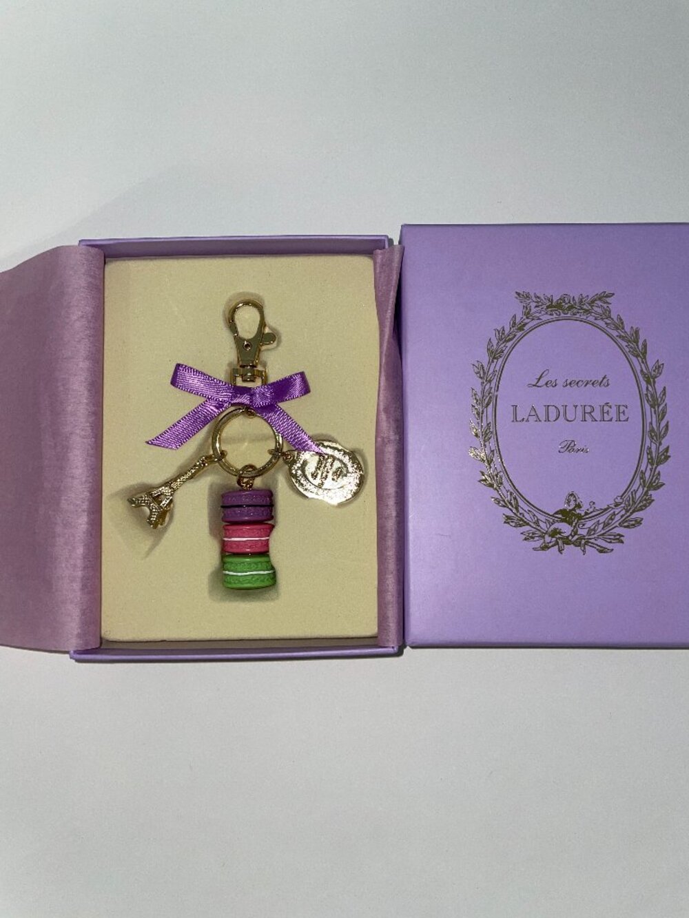 LADUREE Paris Macaron keychain  bag charm Eiffel Tower New With Box
